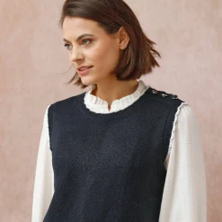 Jurk<Blancheporte Mouwloze trui-jurk, contrasterende afwerking marine