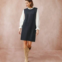 Jurk<Blancheporte Mouwloze trui-jurk, contrasterende afwerking marine