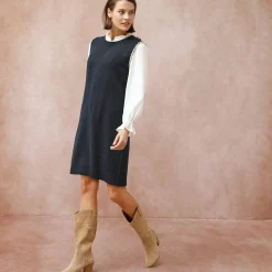 Jurk<Blancheporte Mouwloze trui-jurk, contrasterende afwerking marine