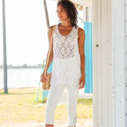 T-Shirt En Topje<Blancheporte Mouwloze tuniek, macramé wit