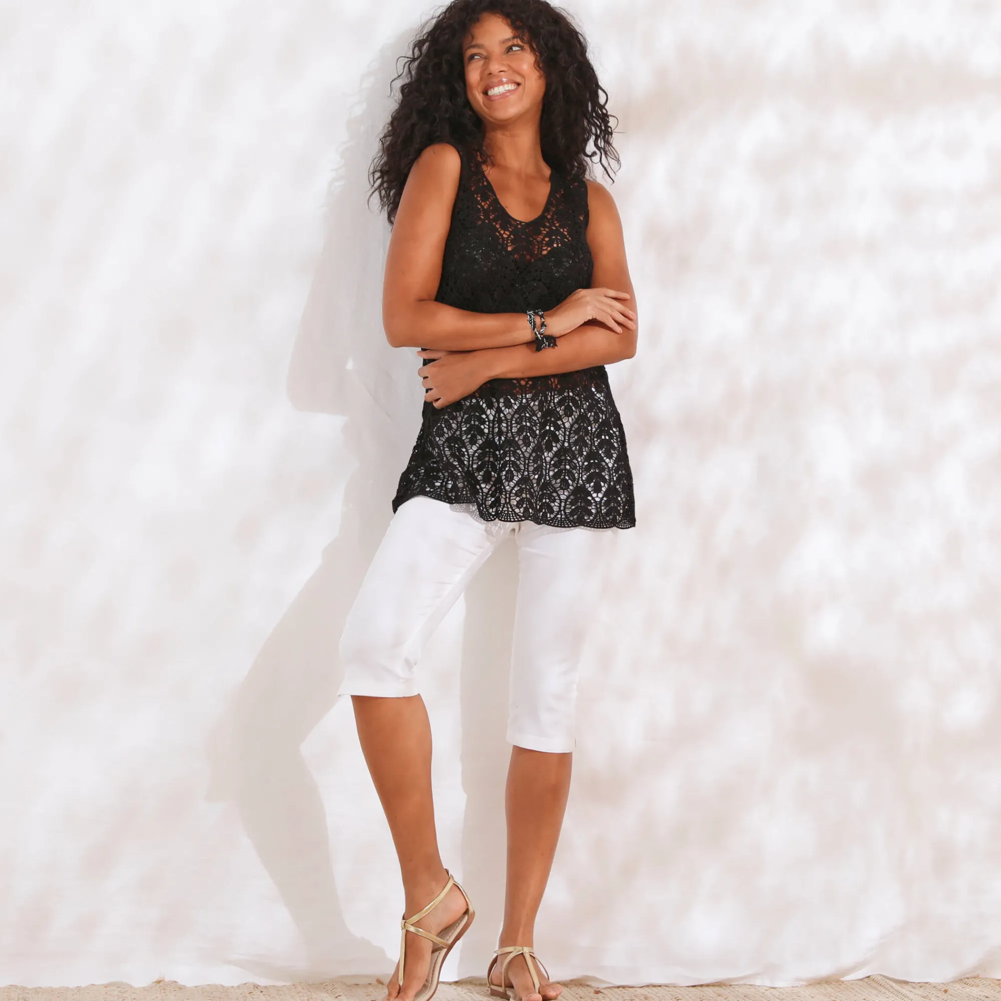 T-Shirt En Topje<Blancheporte Mouwloze tuniek, macramé zwart