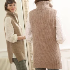 Trui En Vest<Blancheporte Mouwloze tuniektrui in ribbels, opstaande ritskraag chiné beige