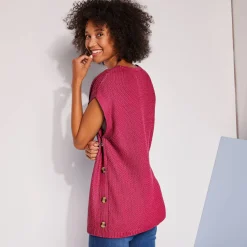 Trui En Vest<Blancheporte Mouwloze tuniektrui met knopen in hoornstijl, fantasietricot framboos