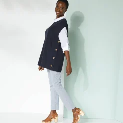 Trui En Vest<Blancheporte Mouwloze tuniektrui met knopen in hoornstijl, fantasietricot marine