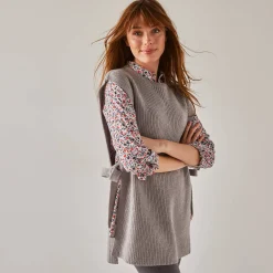 Trui En Vest<Blancheporte Mouwloze tuniektrui, patenttricot met zachte touch chiné grijs