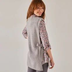 Trui En Vest<Blancheporte Mouwloze tuniektrui, patenttricot met zachte touch chiné grijs