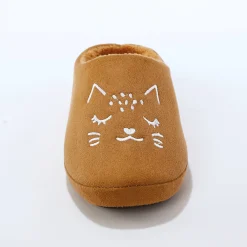 Sloffen|Sloffen<Blancheporte Muiltjes in fleece, geborduurd kattenmotief karamel