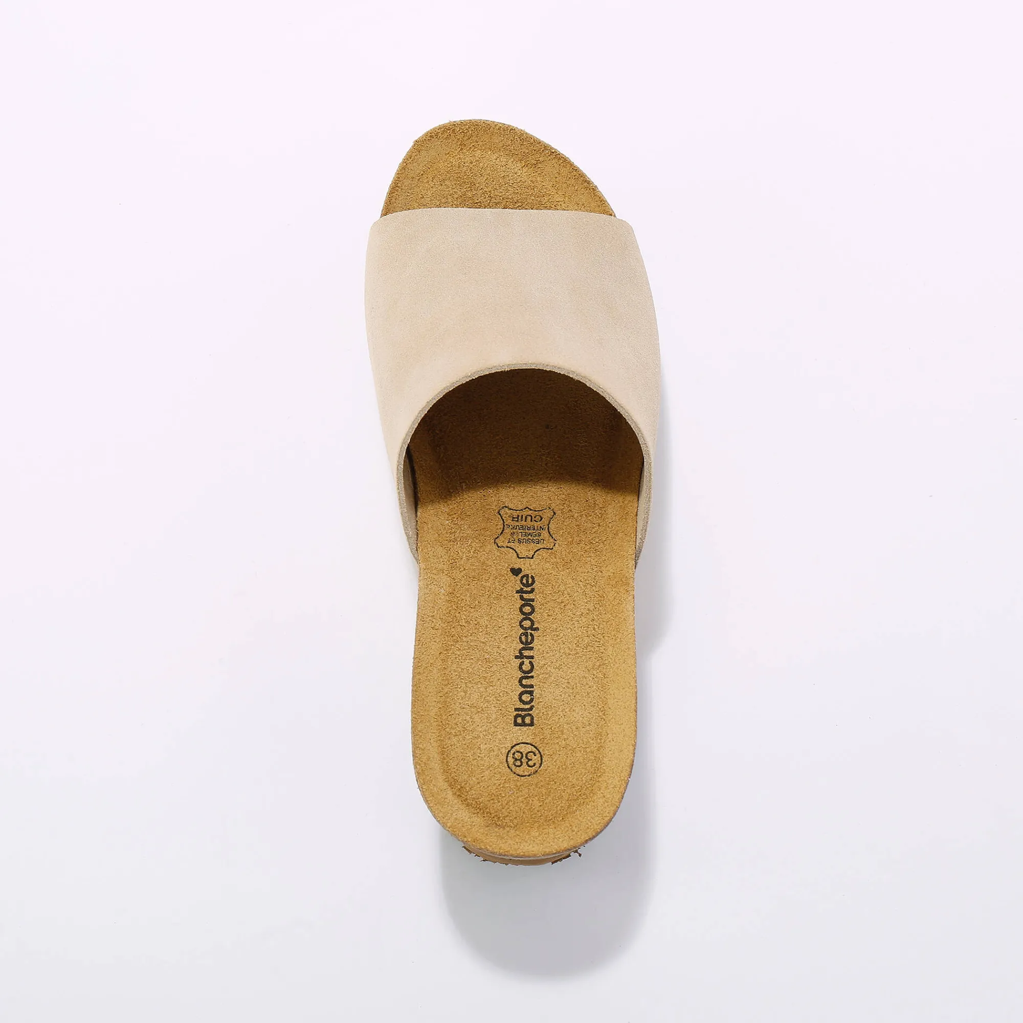 Muiltjes En Klompen|Sandalen En Espadrilles<Blancheporte Muiltjes in leer, met sleehak in kurk beige