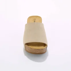 Muiltjes En Klompen|Sandalen En Espadrilles<Blancheporte Muiltjes in leer, met sleehak in kurk beige