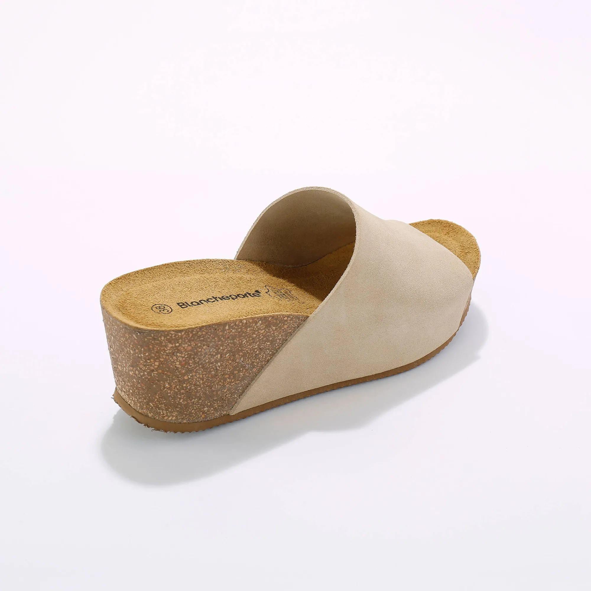 Muiltjes En Klompen|Sandalen En Espadrilles<Blancheporte Muiltjes in leer, met sleehak in kurk beige
