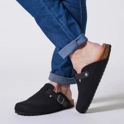 Schoenen|Schoenen Heren<Blancheporte Muiltjes in wolvilt met gesp antraciet