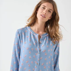 Nachthemd<Blancheporte Nachthemd in liketmodel met knopen vooraan en bloemenprint blauw / roze