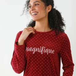 Nachthemd<Blancheporte Nachthemd in velours met stippenprint kersenrood / ecru