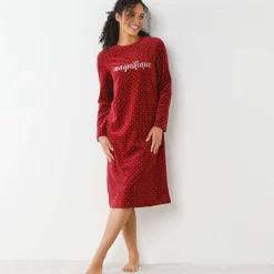 Nachthemd<Blancheporte Nachthemd in velours met stippenprint kersenrood / ecru