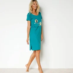 Nachthemd<Blancheporte Nachthemd met korte mouwen en uilenprint dennengroen