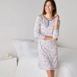 Nachthemd<Blancheporte Nachthemd met lange mouw en en 'vogel' print ecru / blauw