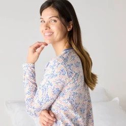 Nachthemd<Blancheporte Nachthemd met lange mouw en en 'vogel' print ecru / blauw