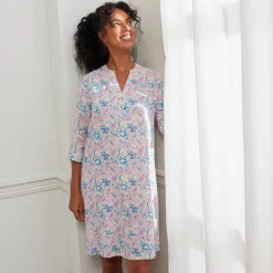 Nachthemd<Blancheporte Nachthemd met 3/4-mouwen, kasjmierprint ecru / roze