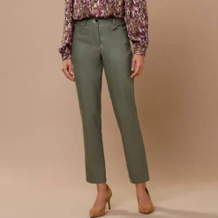 Feestoutfits Dames|Broek<Lora Zellini Nauwsluitende 7/8-broek, gecoat aspect kaki