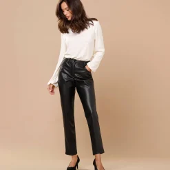 Feestoutfits Dames|Broek<Lora Zellini Nauwsluitende 7/8-broek, gecoat aspect zwart