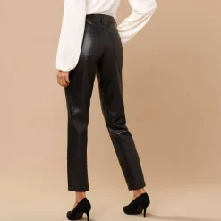Feestoutfits Dames|Broek<Lora Zellini Nauwsluitende 7/8-broek, gecoat aspect zwart