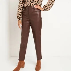 Feestoutfits Dames|Broek<Lora Zellini Nauwsluitende 7/8-broek, gecoat aspect chocolade