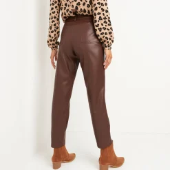 Feestoutfits Dames|Broek<Lora Zellini Nauwsluitende 7/8-broek, gecoat aspect chocolade