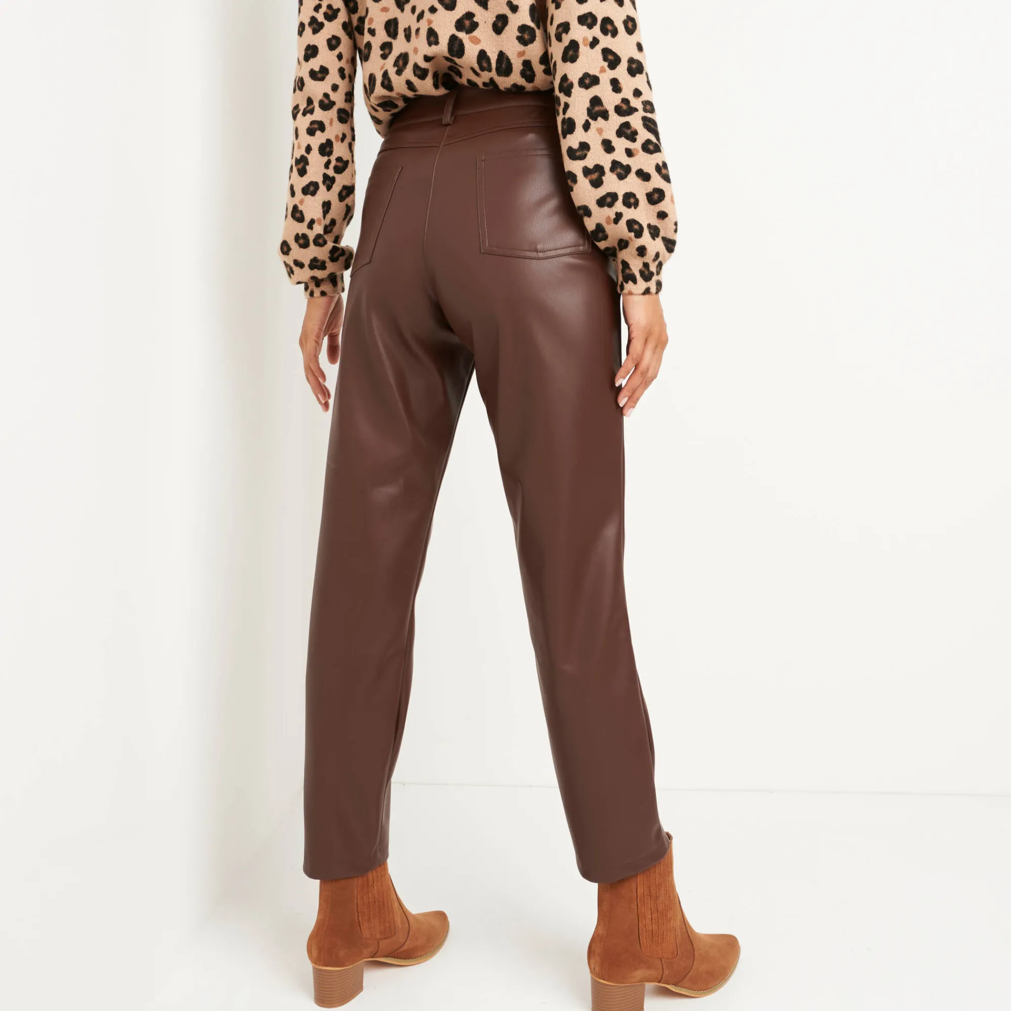 Feestoutfits Dames|Broek<Lora Zellini Nauwsluitende 7/8-broek, gecoat aspect chocolade