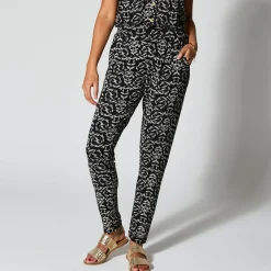Broek<Blancheporte Nauwsluitende broek in soepel, bedrukt tricot, elastische taille zwart / ecru