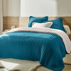Deken En Bedsprei|Deken, Boutis En Bedsprei<Blancheporte Omkeerbaar deken in gematelasseerde microvezel/sherpa pauwblauw