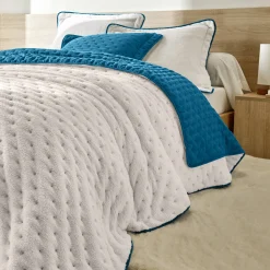 Deken En Bedsprei|Deken, Boutis En Bedsprei<Blancheporte Omkeerbaar deken in gematelasseerde microvezel/sherpa pauwblauw