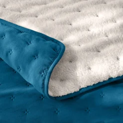 Deken En Bedsprei|Deken, Boutis En Bedsprei<Blancheporte Omkeerbaar deken in gematelasseerde microvezel/sherpa pauwblauw
