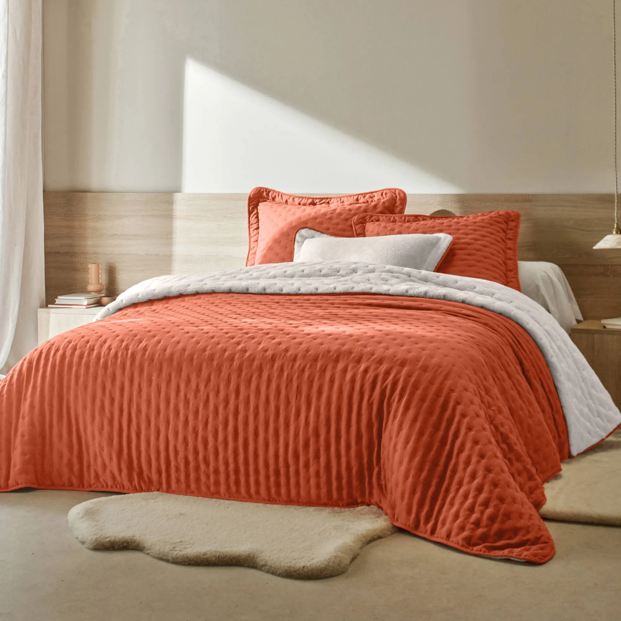 Deken En Bedsprei|Deken, Boutis En Bedsprei<Blancheporte Omkeerbaar deken in gematelasseerde microvezel/sherpa terracotta
