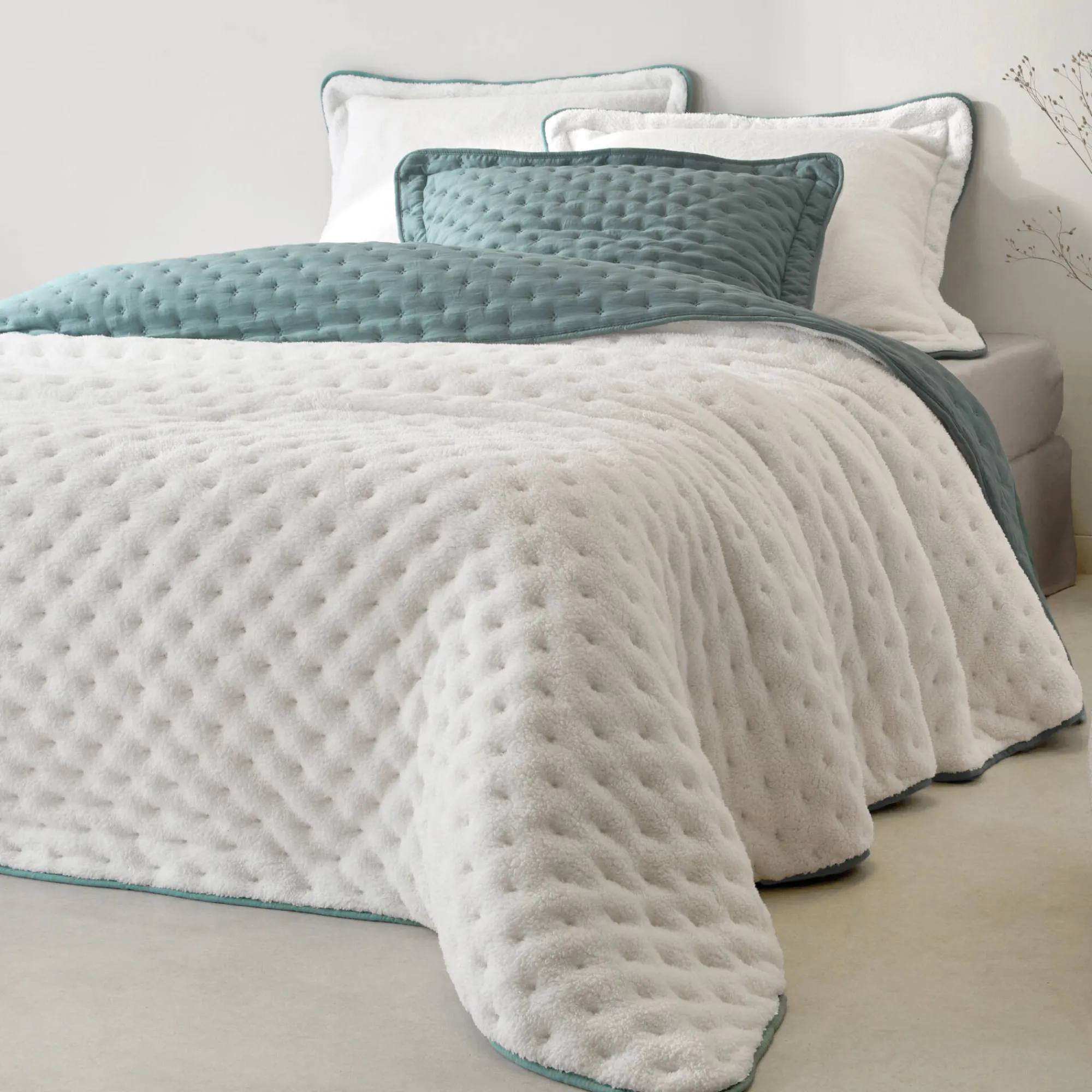 Deken En Bedsprei|Deken, Boutis En Bedsprei<Blancheporte Omkeerbaar deken in gematelasseerde microvezel/sherpa eucalyptus