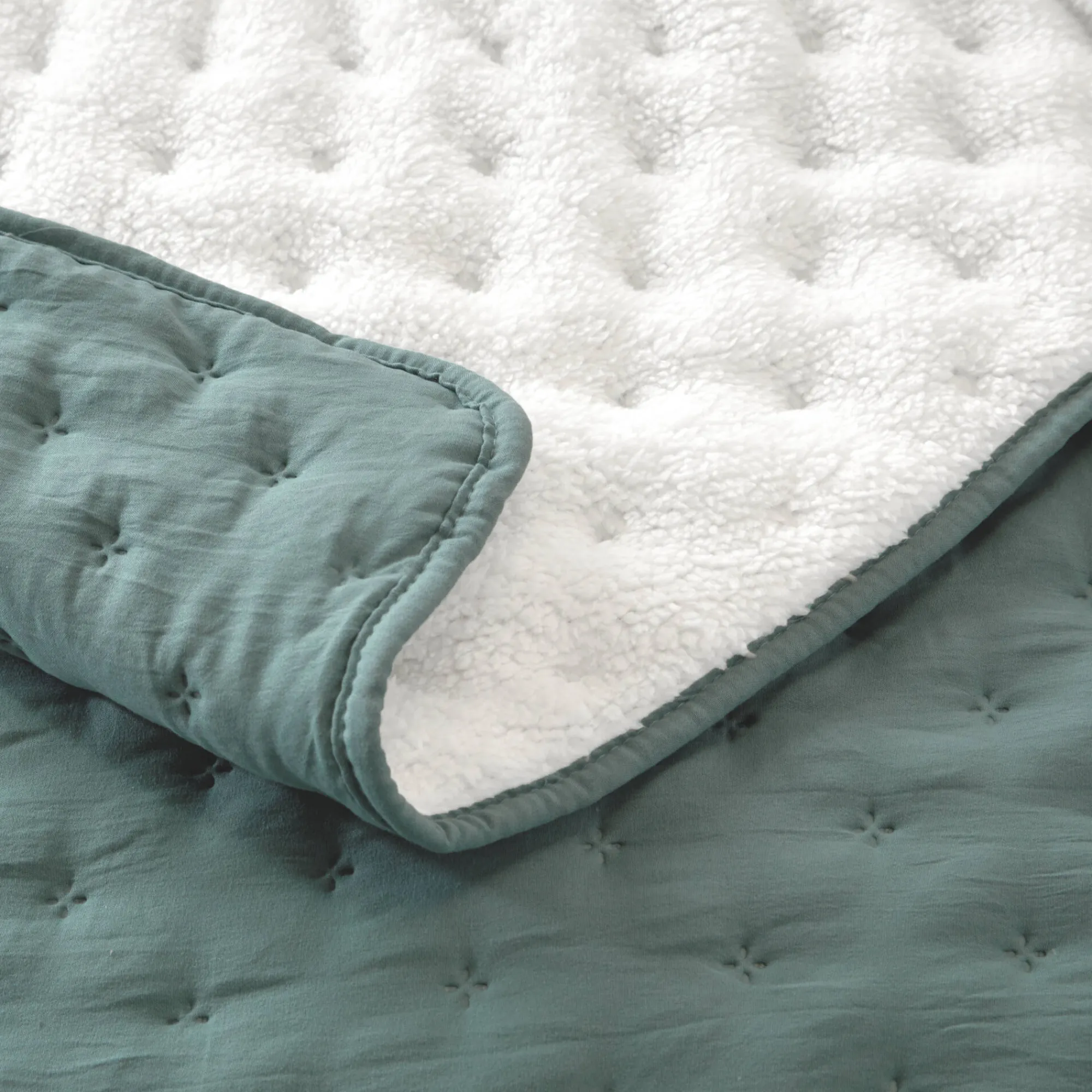 Deken En Bedsprei|Deken, Boutis En Bedsprei<Blancheporte Omkeerbaar deken in gematelasseerde microvezel/sherpa eucalyptus