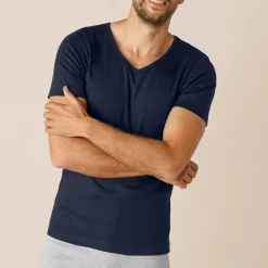 Ondergoed<Thermoperle Ondergoed T-shirt voor heren, V-hals en korte mouwen, zachte warmte - set van 2 marine