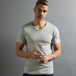 Ondergoed<Thermoperle Ondergoed T-shirt voor heren, V-hals en korte mouwen, zachte warmte - set van 2 grijs