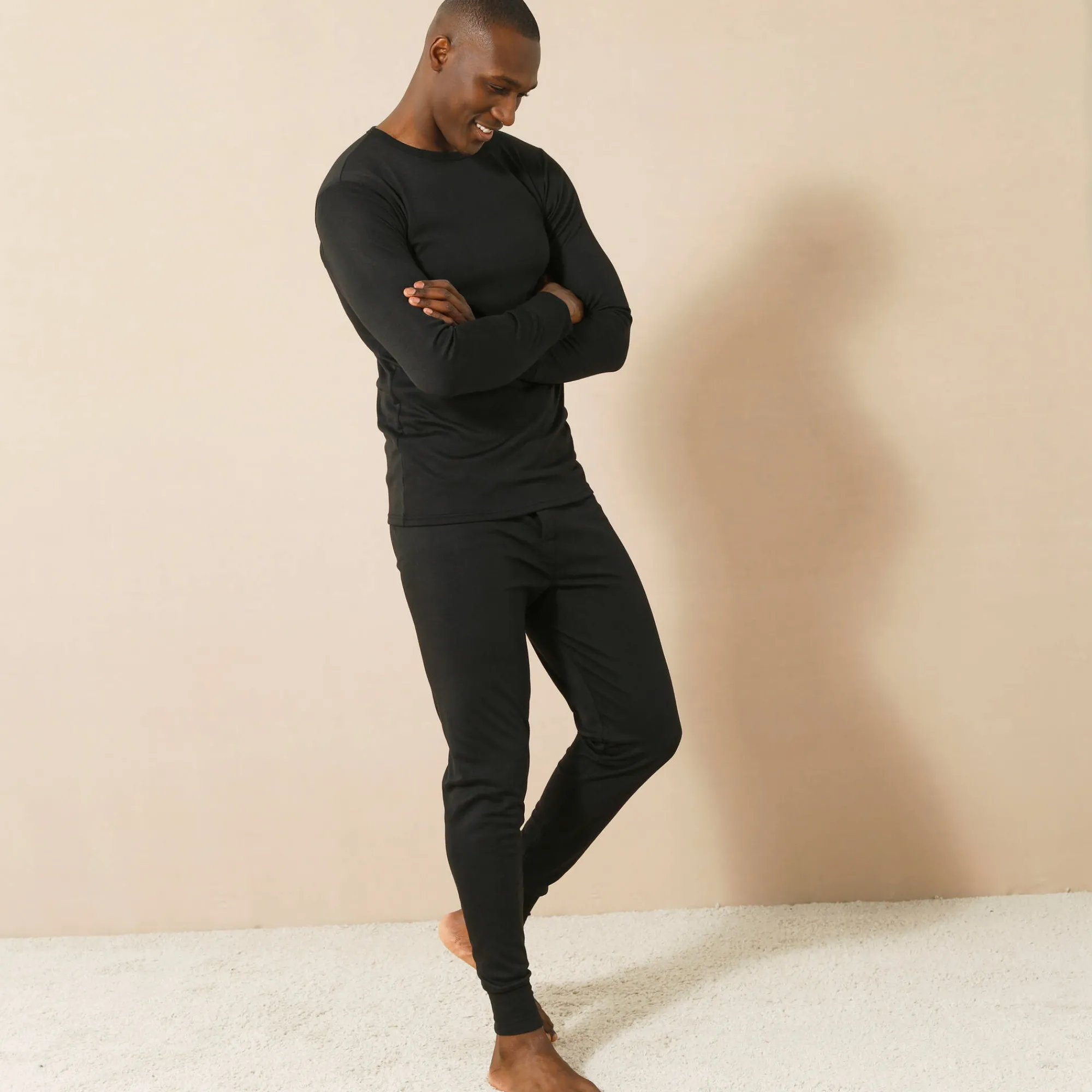 Ondergoed<Thermoperle Ondershirt voor heren, met ronde hals en lange mouwen, intense warmte - set van 2 zwart