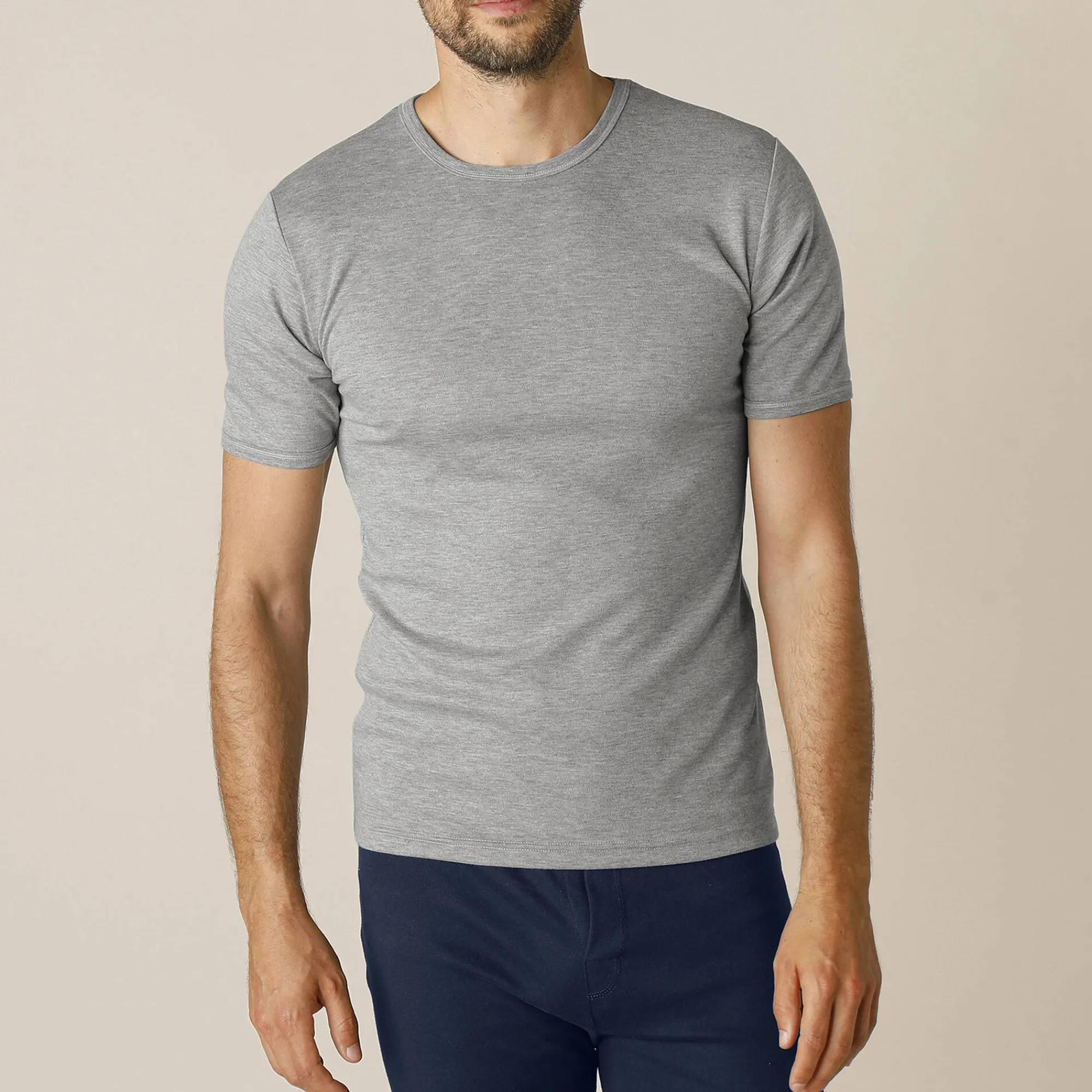 Ondergoed<Thermoperle Ondershirt voor heren, met ronde hals en korte mouwen, intense warmte - set van 2 chiné grijs