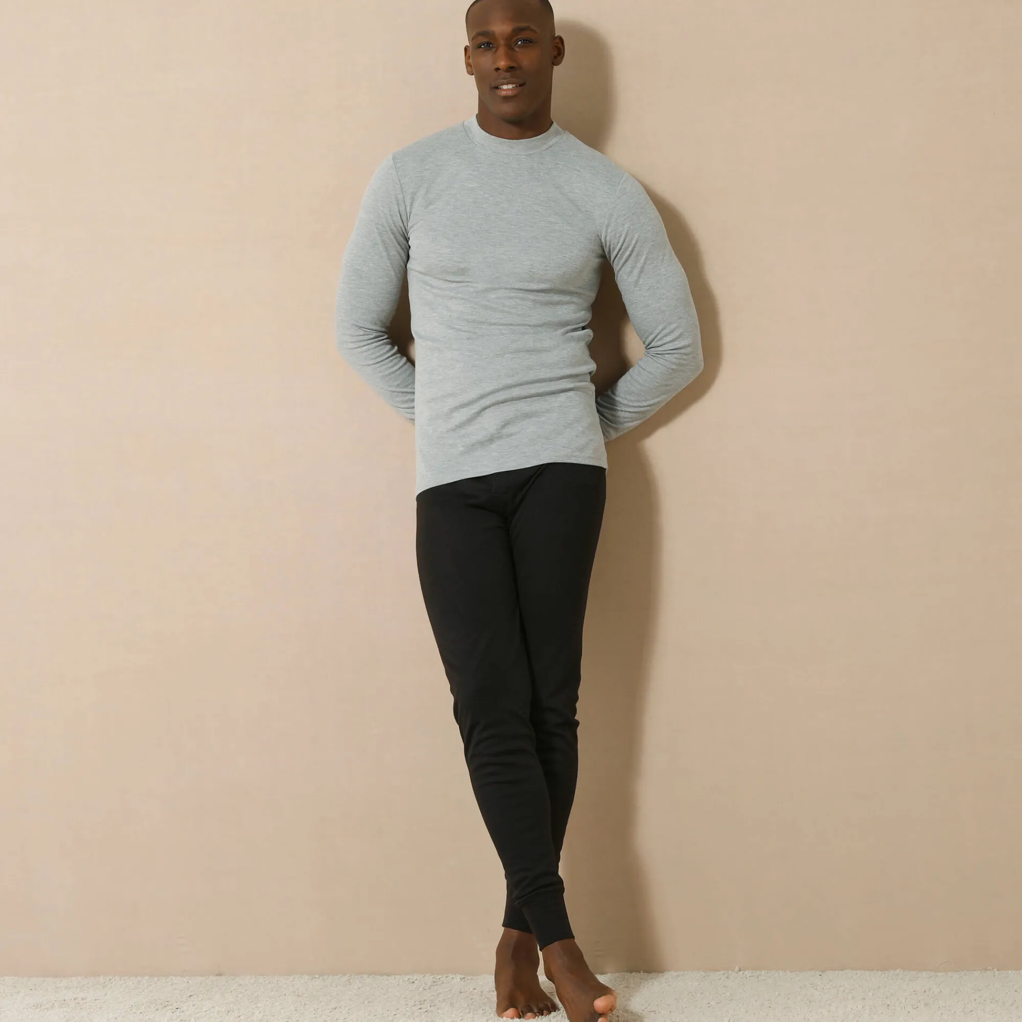 Ondergoed<Thermoperle Ondershirt voor heren, opstaande hals en lange mouwen, intense warmte - set van 2 chiné grijs