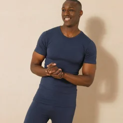 Ondergoed<Thermoperle Ondershirt voor heren, ronde hals en korte mouwen, middelmatige warmte - set van 2 marine