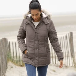 Parka En Donsjas<Blancheporte Ondoorlatende gewatteerde jas met kap donkertaupe