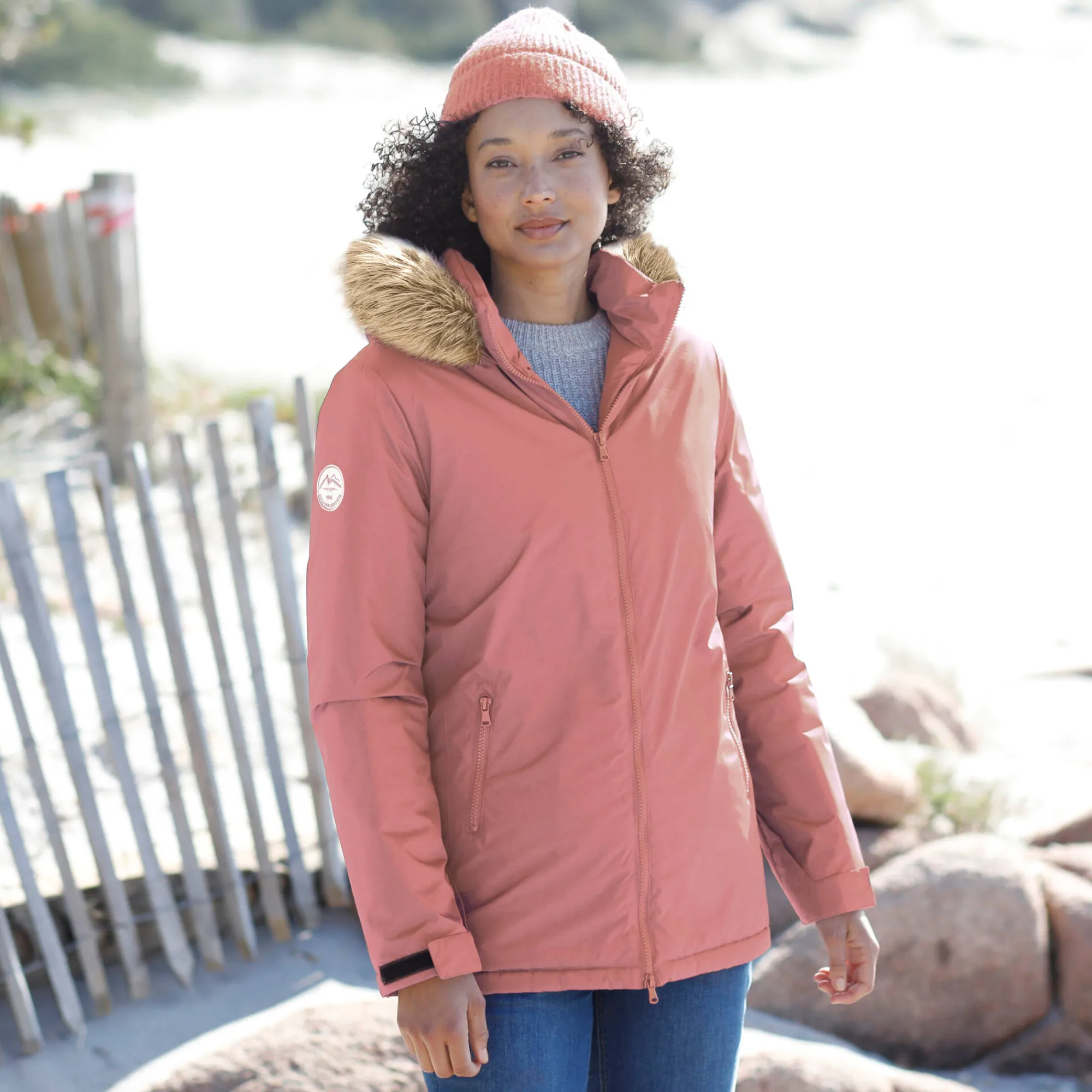 Parka En Donsjas<Blancheporte Ondoorlatende parka met rits en afneembare kap grijsroze