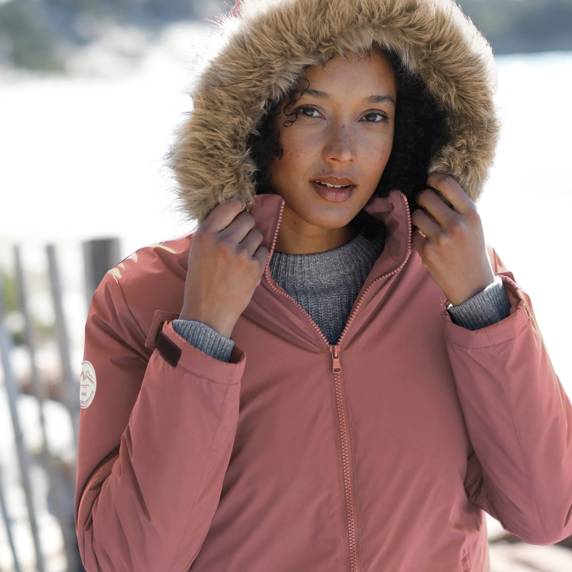 Parka En Donsjas<Blancheporte Ondoorlatende parka met rits en afneembare kap grijsroze