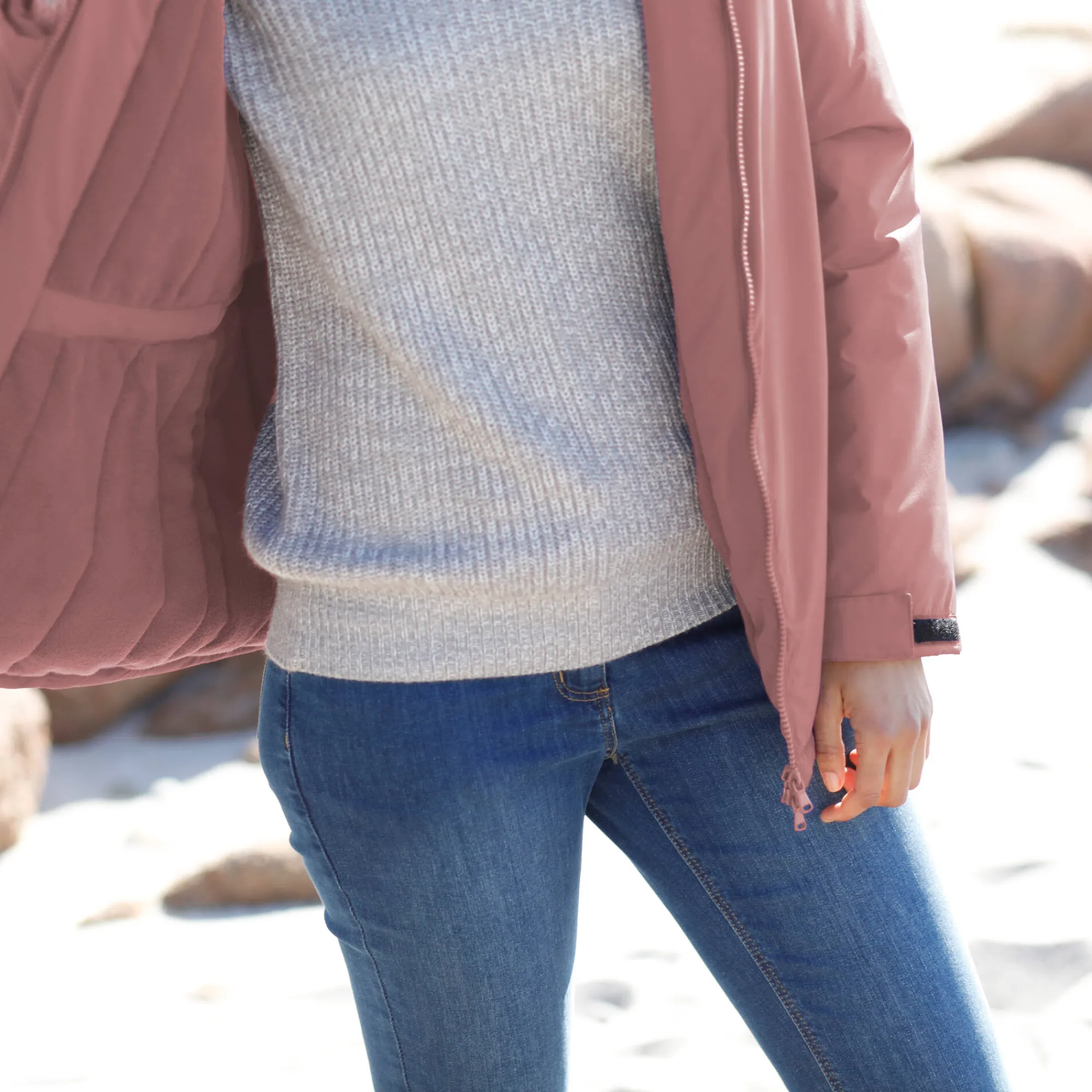 Parka En Donsjas<Blancheporte Ondoorlatende parka met rits en afneembare kap grijsroze