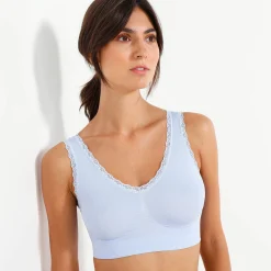 Beha<Blancheporte Onzichtbaar, naadloos behatopje in rekbare microvezel - set van 3 blauw + rozenhout + nude