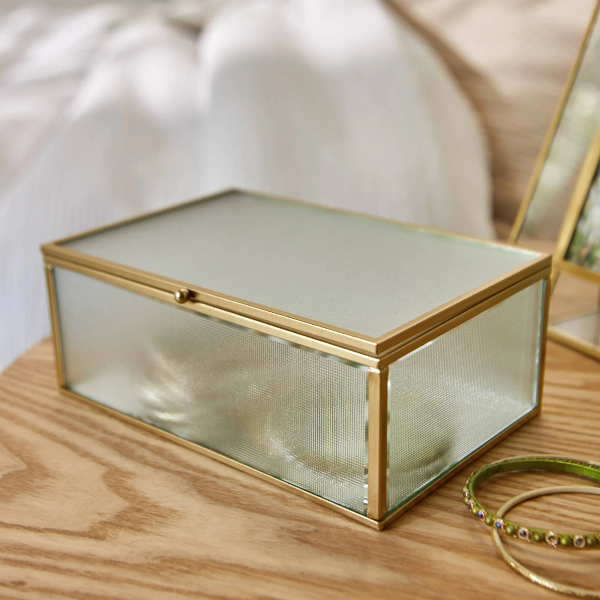 Feestdecoratie|Decoratieartikel<Blancheporte Opbergdoos in glas en metaal goudkleurig