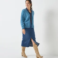 Trui En Vest<Blancheporte Open vest, mix van wol en mohair gletsjerblauw