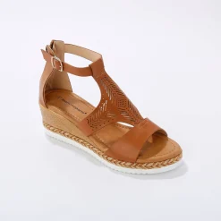 Sandalen En Espadrilles|Schoenen<Blancheporte Opengewerkte sleehaksandalen karamel