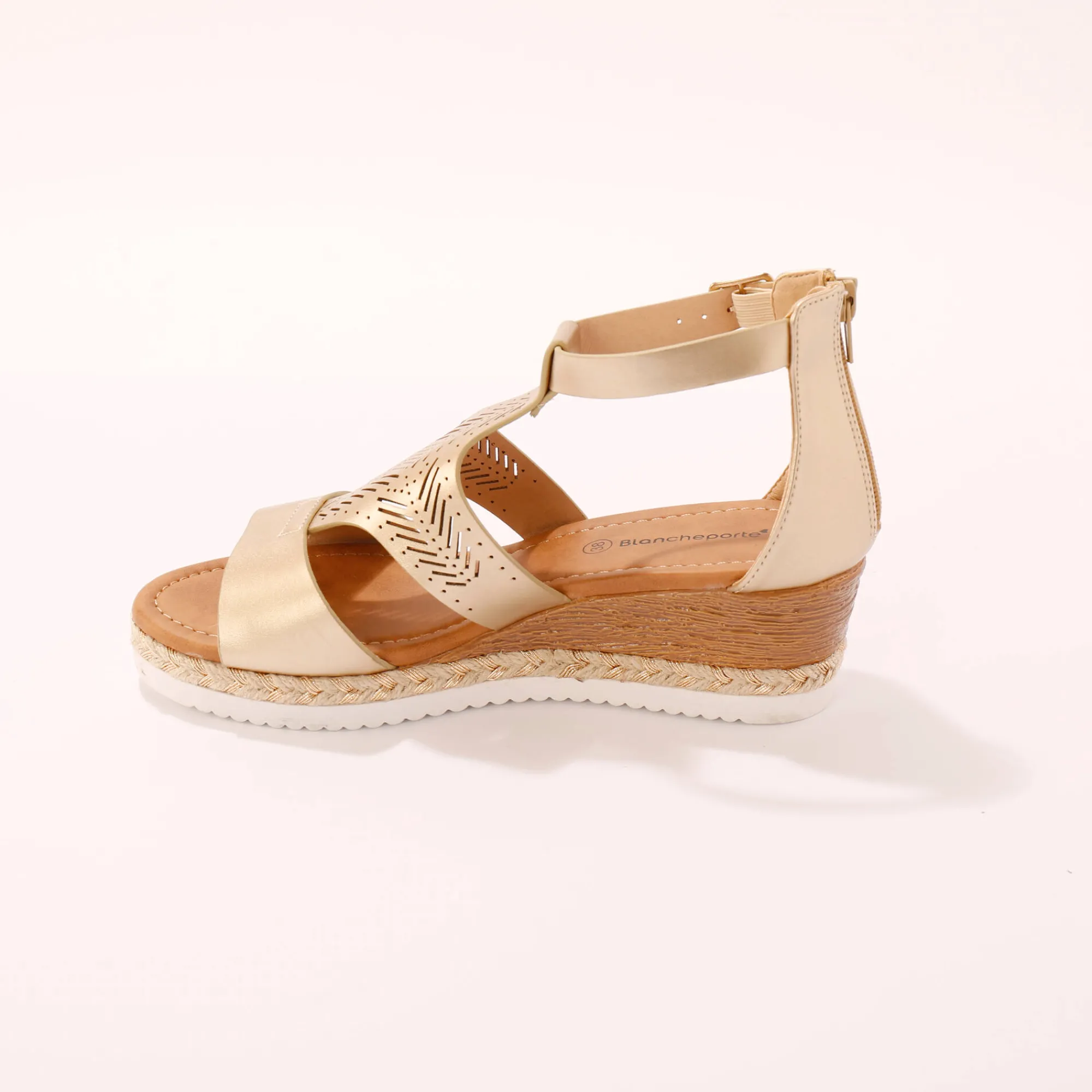 Sandalen En Espadrilles|Schoenen<Blancheporte Opengewerkte sleehaksandalen goudkleurig